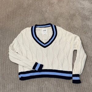 Aerie V-Neck Sweater - Cream and Blue